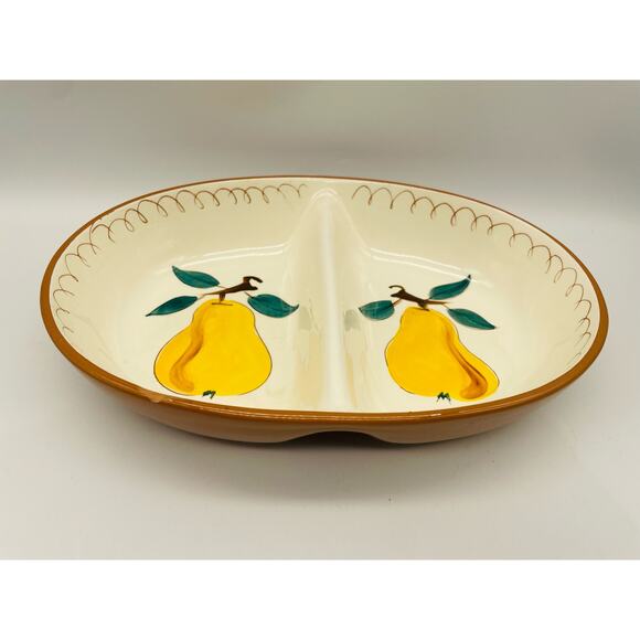 Stangl Pottery Vintage Ceramic Clay Oval Divided Vegetable Dish Fruit Pattern - Picture 2 of 7